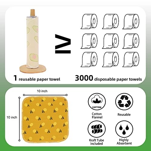 Simnice Reusable Paperless Paper Towels — Eco-Friendly Reusable Napkins Paper Towel, Washable Cotton Cloth Roll for Kitchen,25 Pack 10”x10”with Cardboard Roll
