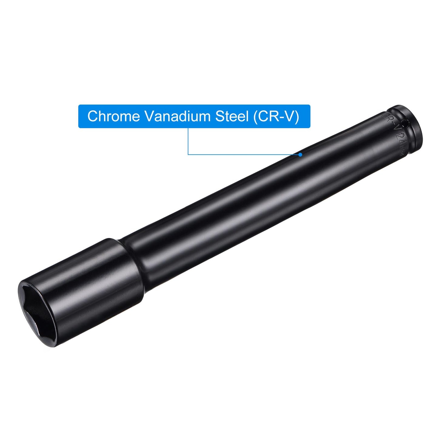 uxcell 1/2" Drive by 24mm Deep Impact Socket, Heat-Treated CR-V Steel 8" Length, 6-Point Metric Sizes