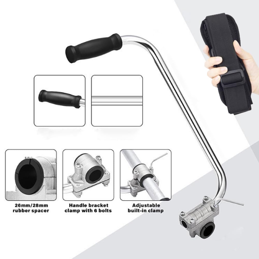 15.35in String Trimmer Handle,with Shoulder Strap Harness,Ergonomic Trimmer Aluminum Alloy Grip with Bracket Clamp,Weed Eater Extension Handlebar Attachment for Lawn Care Landscaping Yard Trimming