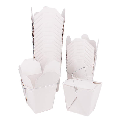 ZMYBCPACK 50 Pack (16 oz. 1 Pint) White Paper Take Out Food Containers with Metal Wire Handle & Extra 3 Pack Labels, Chinese Take Out Food Boxes