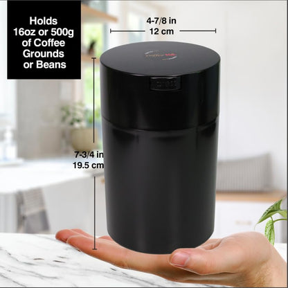 Tightpac America Coffeevac 1 Pound Vacuum Sealed Storage Container, Solid Black Body/Cap