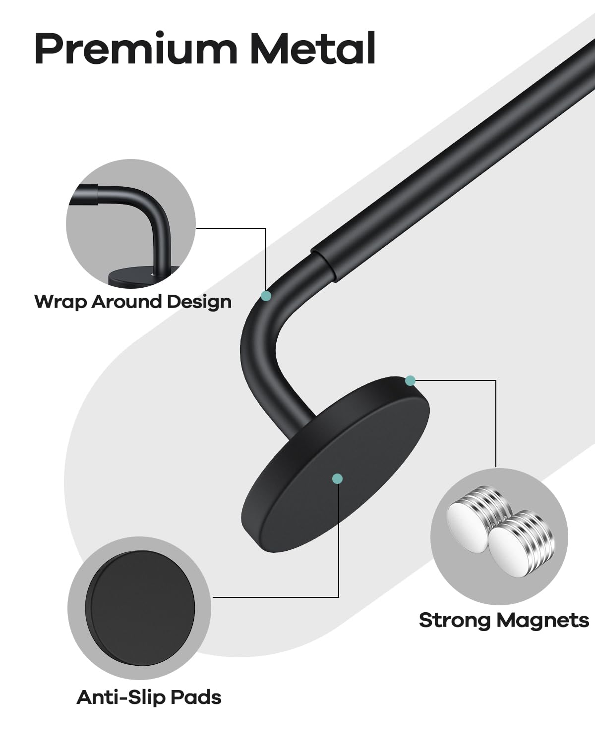 Rodzwin 2 Pack Magnetic Curtain Rod for Metal Door, 16 to 30 Inch Curtain Rods 3/8 Inch Diameter Adjustable Magnetic Curtain Pole Magnet Rods for French Doors Window Metal Doors Cafe(Black, 2Pack)