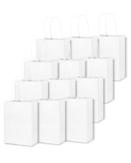 qiqee 100-Packs White Gift Bags with Handles Bulk 4.5"x2.5"x6" Mini Size Party Paper Bags