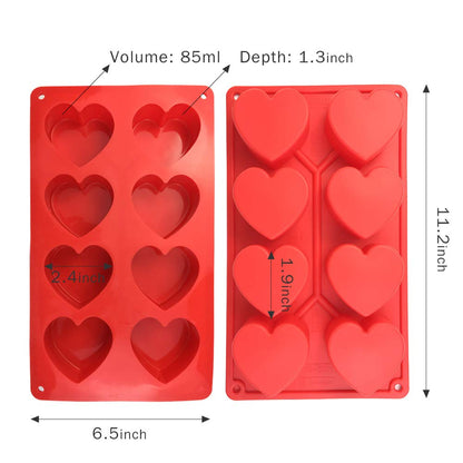 COKWO Silicone Heart Molds for Baking 2 Pack - 8 Cavity Heart Shaped Cake Pans, Pastry Mold for Jelly Pudding,Handmade Soap,Chocolate,Muffin
