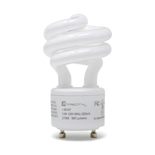 Xtricity Compact Fluorescent GU24 2 Prong Light Bulb Base, T2 Mini Spiral, 13W (60 Watt Equivalent), 2700k Soft White, 900 Lumens, CFL, 120V, UL Listed (4 Pack)