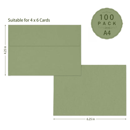 100 Pack A4 Sage Green Envelopes 4x6, Goefun 4.25 x 6.25 Printable Greeting Card Envelopes Self Seal for 4x6 Cards, Photos, Invitations, Weddings, Graduation, Baby Shower, 120 GSM
