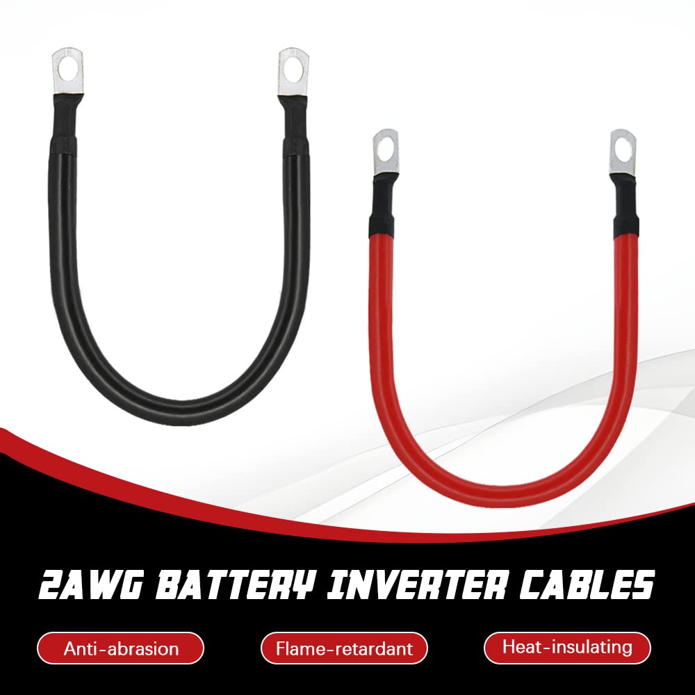 A ABIGAIL 2 AWG Battery Cable 2AWG Gauge Pure Copper Battery Cables with 3/8 in Lugs Both Ends Power Wire Set for Automotive Solar Marine Boat RV Car Motorcycle Red and Black (1FT)