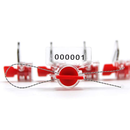 Leadseals(R) Anti-Tamper Twist Tight Roto Security Meter Seals High Electric Security Utility Plastic Padlock Gas Meter Seals Numbered (Red, Pack of 100 PCS) with Stainless Wire (100 m)