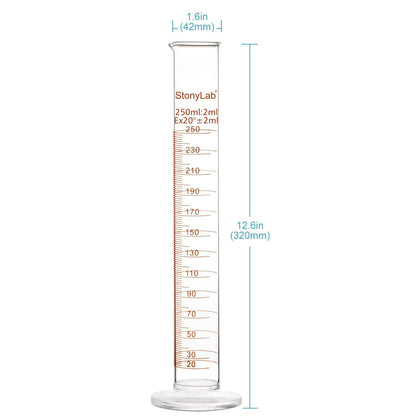 stonylab 1-Pack Graduated Cylinder, Borosilicate Glass 250 ml Heavy Wall Graduated Glass Measuring Cylinder
