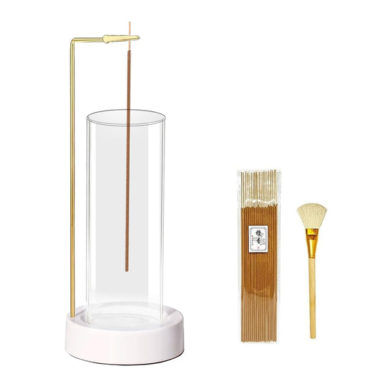 Ceremony Incense Holder, Wooden Incense Holder for Sticks with Glass Ash Catcher, Anti-ash Incense Burner with 20 Incense Sticks and a Ash Brush for Meditation Yoga Spa Room Decor