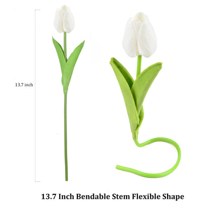 HoveBeaty Artificial Tulips Bridal Wedding Festival Decor Bouquet Real Touch PU Flower Bouquet Pack of 20 (White)