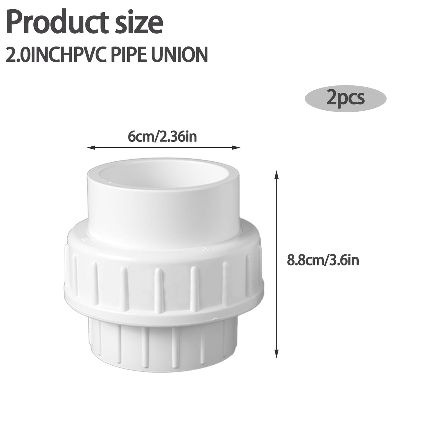 Yharnamite 2 Pcs 2" PVC Union Coupling Pipe Fitting (Socket x Socket), 2 Inch PVC Slip Union Adapter, Coupling Schedule 40, EPDM O-Ring for Swimming Pool and Outdoor Plumbing Applications