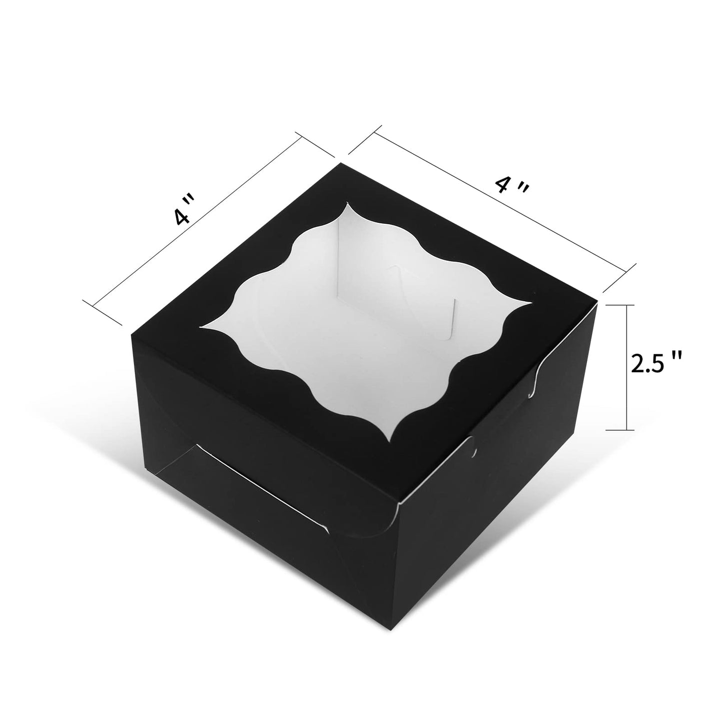 KPOSIYA 60 Pcs Black Bakery Boxes with Window - 4x4x2.5 Inch Individual Cupcake Boxes - Kraft Paper Black Gift Box for Pastries, Cookies, Pie, Donuts, Macaroon