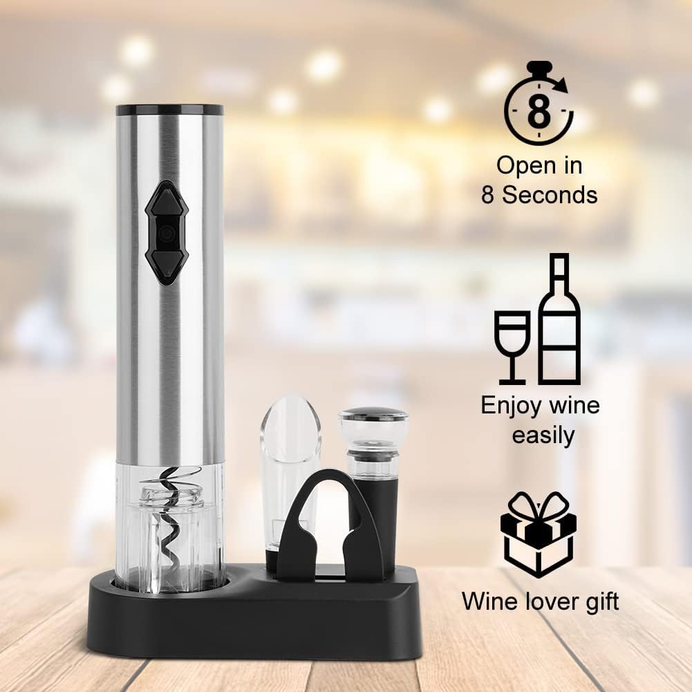 CIRCLE JOY Electric Wine Openers Set, Battery Operated (Not Included) Cordless Automatic Corkscrew Opener Kit with Foil Cutter, Vacuum Stopper, Wine Aerator Pourer