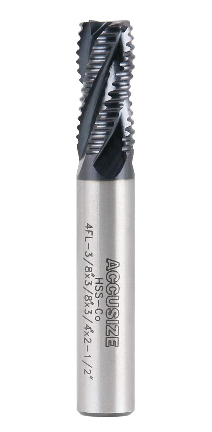 Accusize Industrial Tools 3/8'' Dia by 3/8'' Shk Dia Coarse Tooth M42 8% Cobalt Tialn Roughing End Mill, 3/4'' Flt Length, 2-1/2'' Oal, 1102-0038