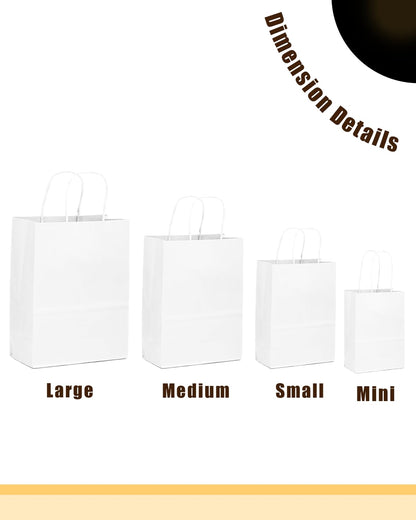qiqee 100-Packs White Gift Bags with Handles Bulk 4.5"x2.5"x6" Mini Size Party Paper Bags