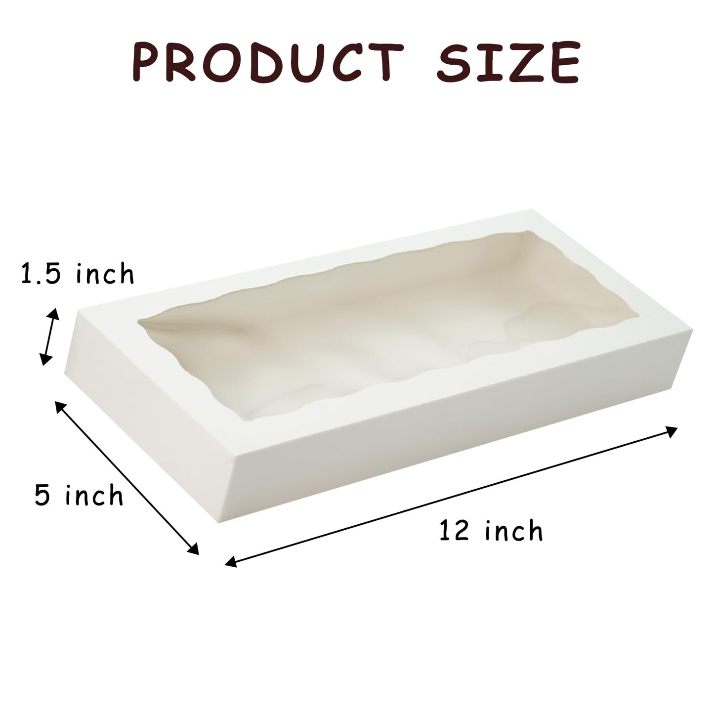 XINHPKGG 50pcs Cookie Boxes with window 12 x 5 x 1.5 Inch Bakery Boxes Treat Box Dessert Box for Wedding Party Favors Mother's Day - White