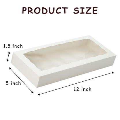 XINHPKGG 50pcs Cookie Boxes with window 12 x 5 x 1.5 Inch Bakery Boxes Treat Box Dessert Box for Wedding Party Favors Mother's Day - White