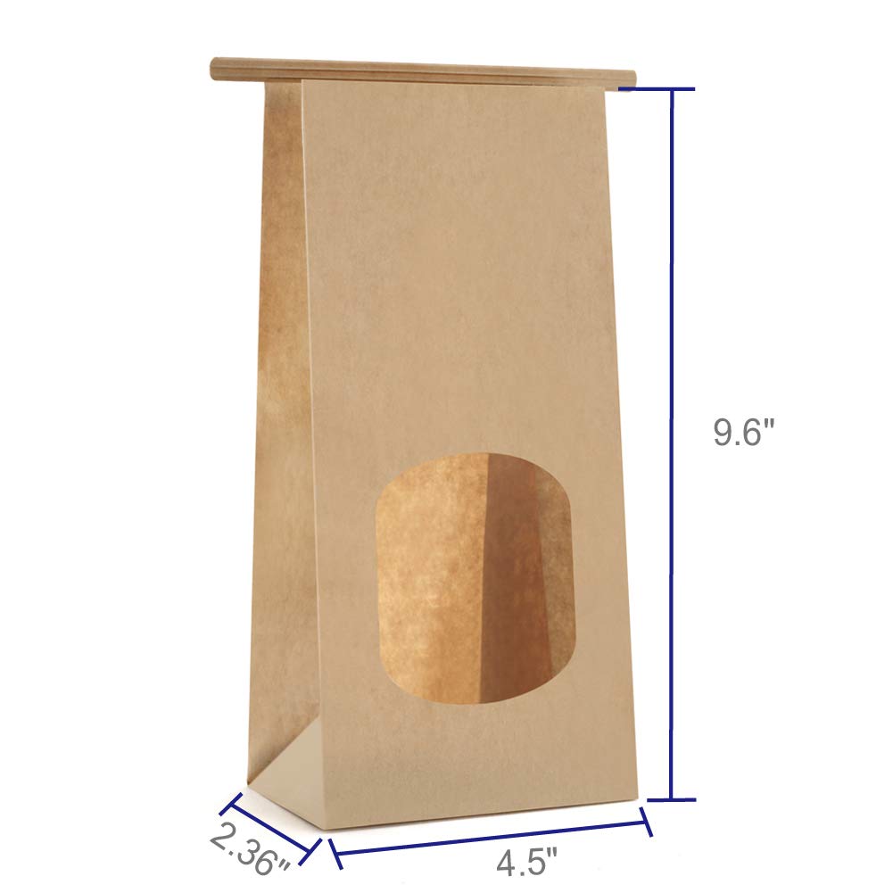 BagDream Cookie Bags 100Pcs 4.5x2.36x9.6 Inches Bakery Bag with Window Small Brown Kraft Paper Bags Tin Tie Tab Lock Treat Bag Recyclable for Coffee Bean Bread Muffin Popcorn Party Wedding Bags