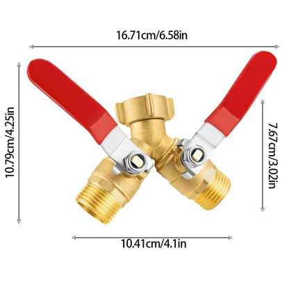 Y Valve 2 Way Hose Adapter Garden Hose Splitter Brass Splitter with Stainless Steel Long Handle Brass Y Valve Water Garden Thread Quick Connect Connector Shut Off Bib (0.75inch)