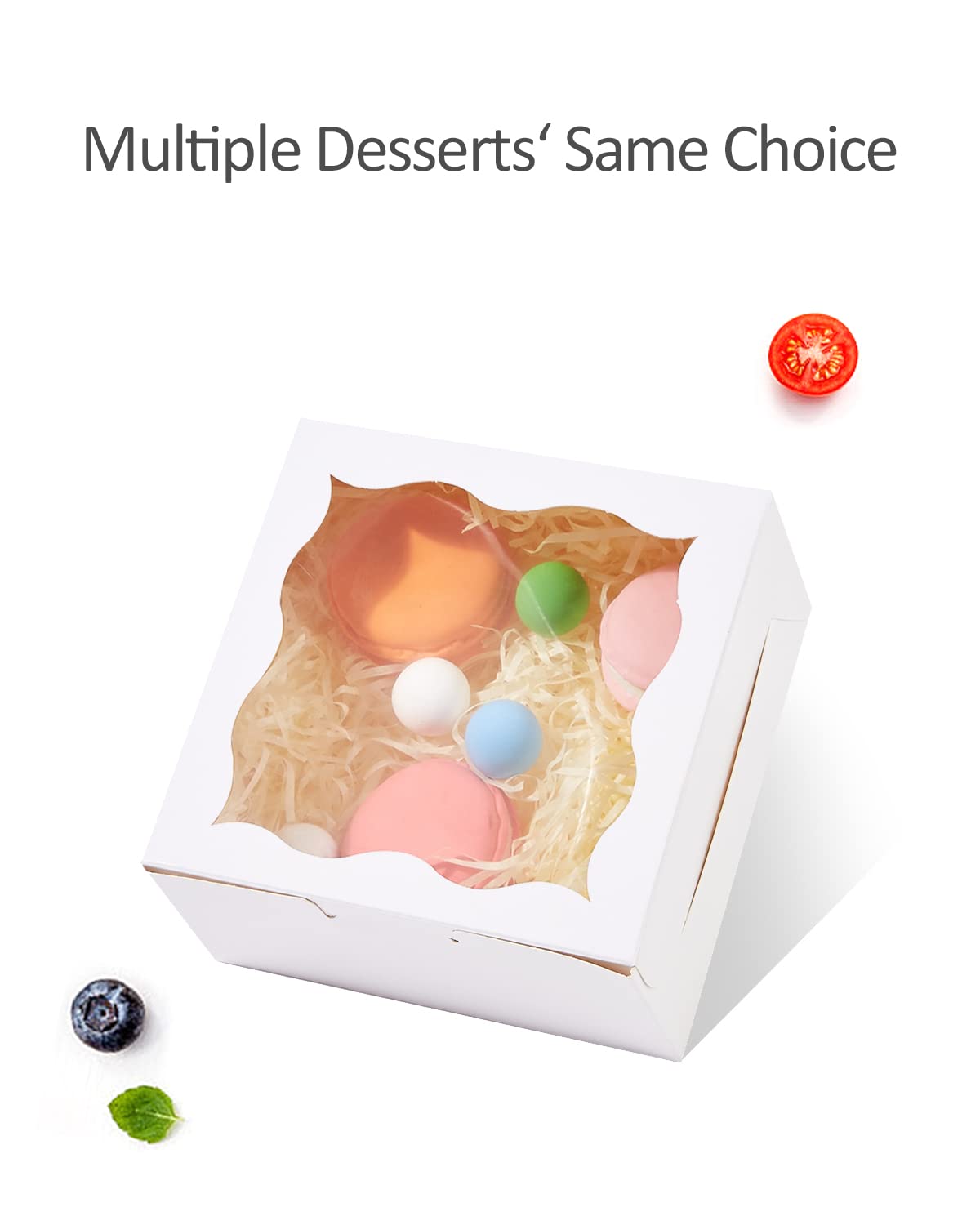 Bakepacker 4x4x2.5" Bakery Box with Window - 60pcs White Macaron, Donut & Mini Cookie Boxes