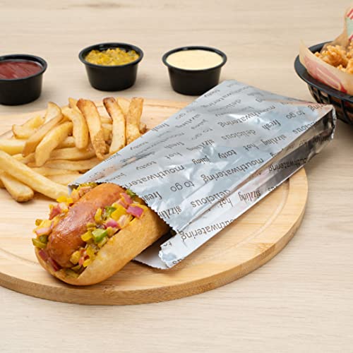 Restaurantware-Bag Tek 3.7 x 1.2 x 9.2 Inch Hot Dog Bags, 100 Small Hot Dog Wrappers - Greaseproof, Freezer-Safe, Printed Foil Accessories, Heat-Resistant, Non-Vented