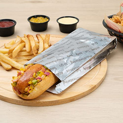 Restaurantware-Bag Tek 3.7 x 1.2 x 9.2 Inch Hot Dog Bags, 100 Small Hot Dog Wrappers - Greaseproof, Freezer-Safe, Printed Foil Accessories, Heat-Resistant, Non-Vented