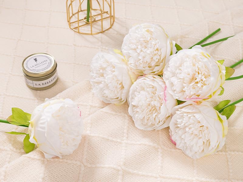 U'Artlines 2 Bouquet 10Heads Artificial Peony Silk Flower Leaf Home Office Wedding Party Festival Bar Decor (White)