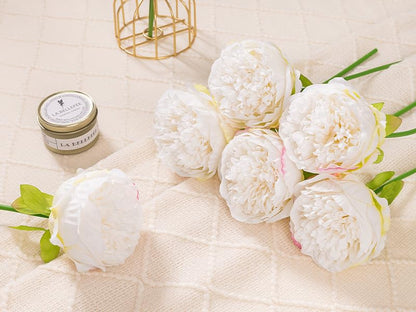 U'Artlines 2 Bouquet 10Heads Artificial Peony Silk Flower Leaf Home Office Wedding Party Festival Bar Decor (White)