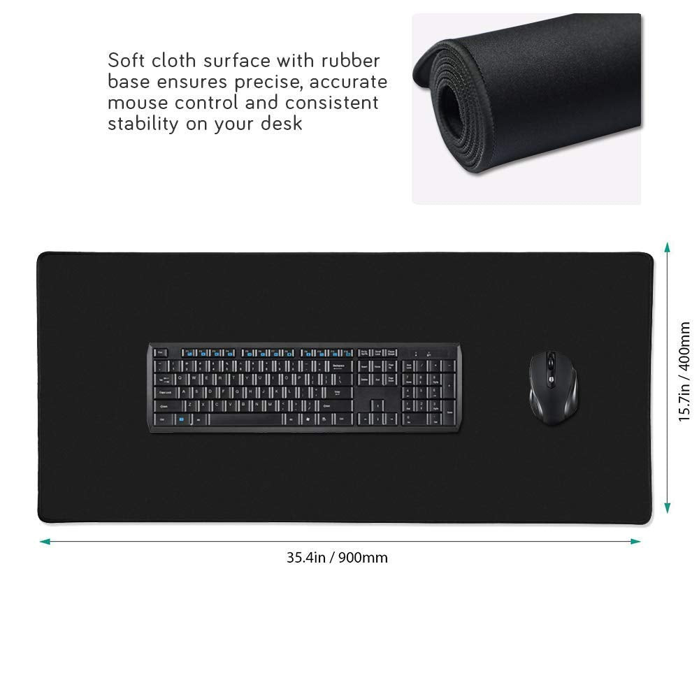 YEBMoo Gaming Mouse Pad XXL Extended Desk Pad & Thick Large (900x400x2 mm) Computer Keyboard Mousepad Mouse Mat (90x40Black001)