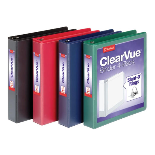 Cardinal Binders, 3-Ring D-Ring, 1.5 Inch, Assorted Colors, 4-Pack, Holds 375 Sheets, Customizable Front, Back & Spine, Non-Stick Covers for School, Office or Home Use