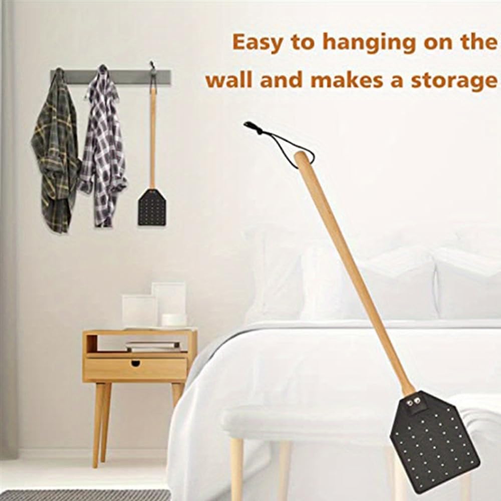 4 Pcs Leather Fly Swatter with Wood Handle,Leather Flyswatter Manual Heavy Duty Fly Swatter,Durable Duty Fly Insects Catcher for Home Indoor Outdoor Kitchen for Spiders, Flies, Bees, Mosquitoes
