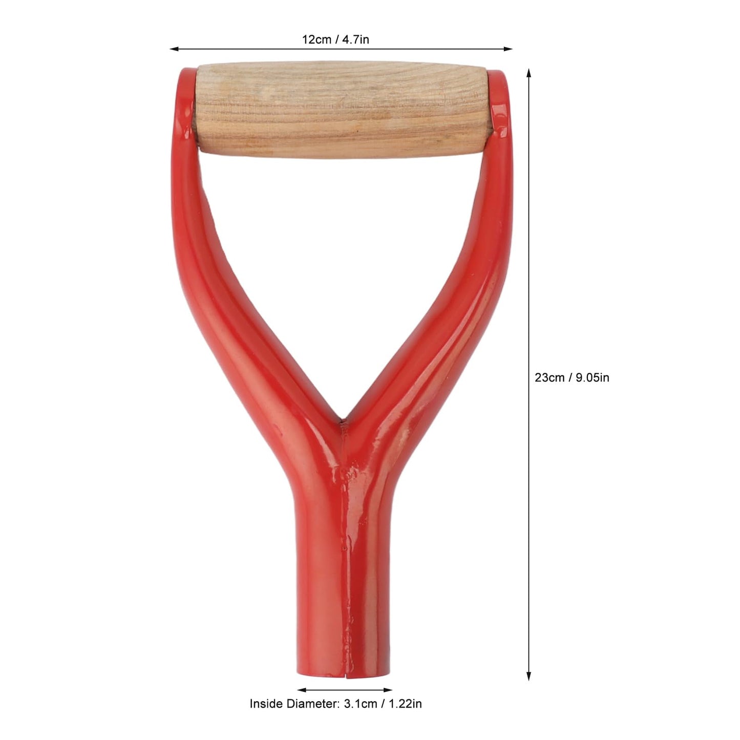 D Grip Shovel Handle, 1.22in ID Reusable Spade Replacement With Wooden Grip, Metal for Garden Digging Raking Tool (Red)