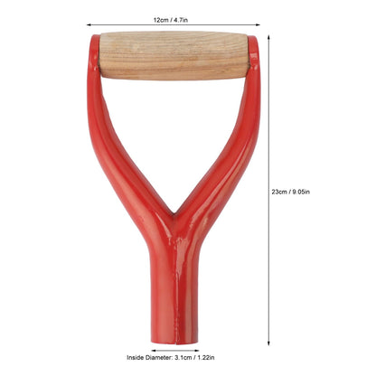 D Grip Shovel Handle, 1.22in ID Reusable Spade Replacement With Wooden Grip, Metal for Garden Digging Raking Tool (Red)