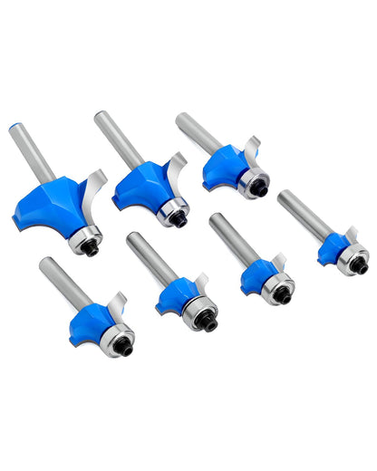 7Pcs Roundover Router bit Set,1/4 Inch Carbide Corner Shank Roundover Edging Router for Woodworking,Edging, Forming, Rounding with 1/2 inch Adapter
