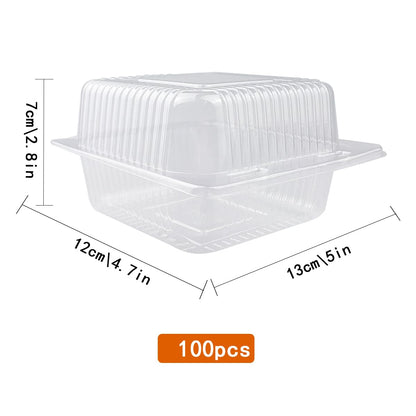 100 PCS Clear Plastic Hinged Container with Lids 5.3 x 4.7 x 2.8 Inch Clear Disposable Depth Clamshell Food To Go Take Out Tray Containers for Cake Pastry Salad Sandwiche
