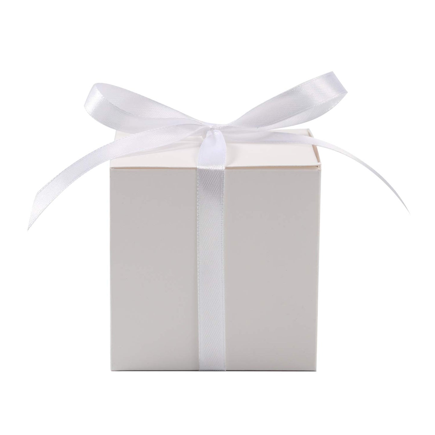 COTOPHER 100pcs Small Gift Boxes, Favor Boxes 2x2x2 inches Paper Gift Boxes with Ribbons Candy Box for Wedding Favors Baby Shower Bridal Shower Birthday Party (White)