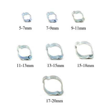Hilitchi 7 Sizes 140Pcs Zinc Plated Double Ear Hose Clamps O Clips Pipe Hose Tube Fuel Clamps Fasteners Clips Assortment Kit