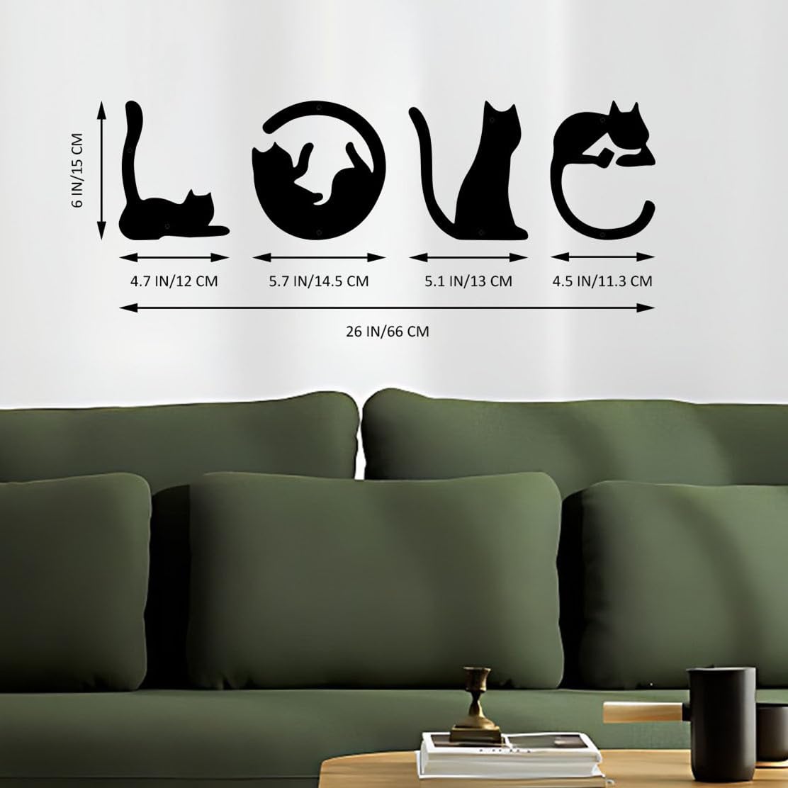 Set of 4 Black Metal Cat Wall Art, 3D Modern Metal Wall Decor, Black Cat Wall Sculpture for Living Room Love Signs for Home Decor, Mother's Day Birthday White Elephant Gifts for Women Men