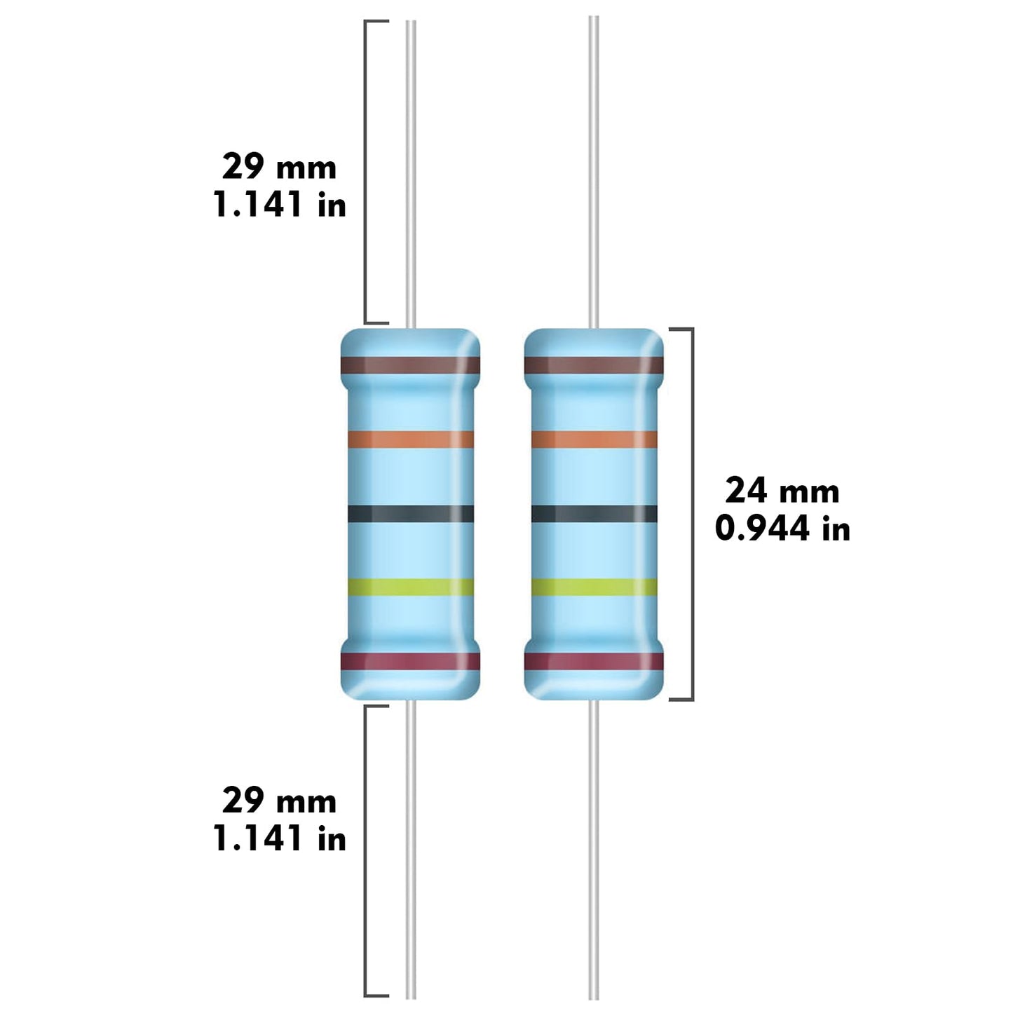 ALLECIN 5W Metal Film Resistor Kit from 1 Ohm to 1M Ohm 25 Values 5 Watt 1% Resistors Assortment