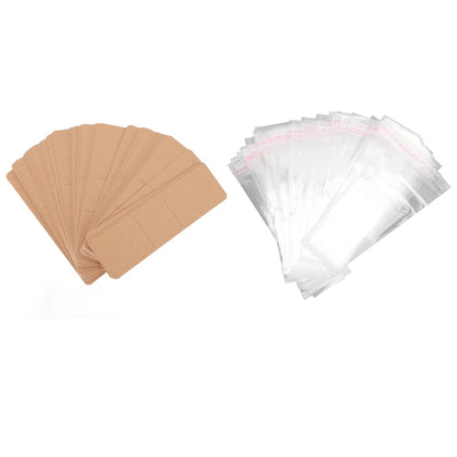 Bookmark Sleeves, 200PCS Blank Kraft Bookmarks Sleeves, Bookmarks Display Card and Transparent Self Adhesive Bag for Crafting Bookmark Wrapping