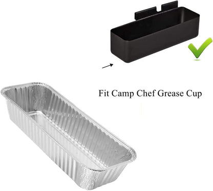 Powder-Coated Steel Grease Cup and 10 Pack Disposable Aluminum Drip Pans Compatible with CampChef Grill Griddles SG100, SG90, SG14, SG30, SG60
