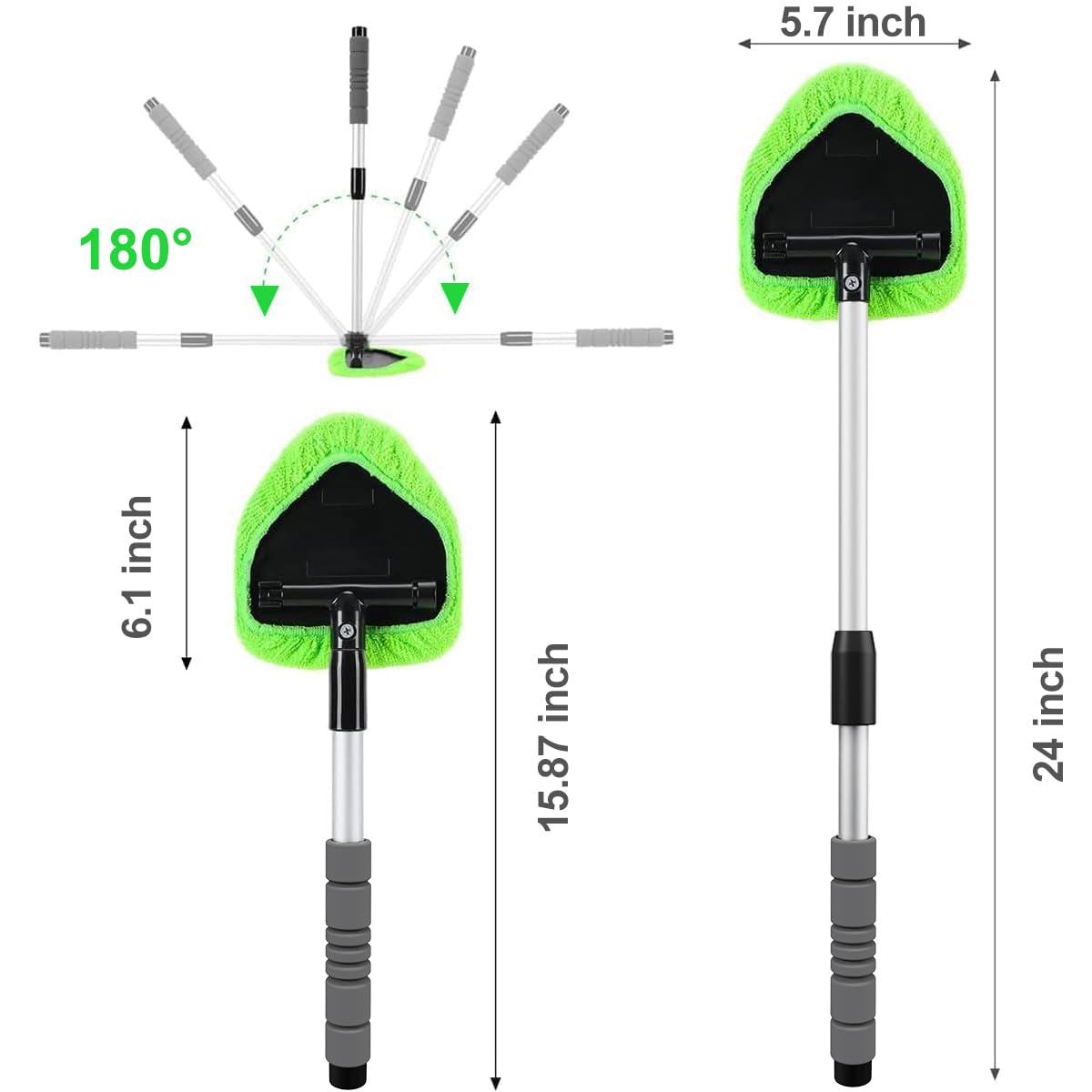 XINDELL 24-inch Windshield Cleaner Tool – Upgrade Large Head Car Interior&Exterior Window Cleaning Kit with Extendable Handle & 4 Microfiber Pads, Auto Wiper Brush for Car, Trucks, SUVs, RVs & Home
