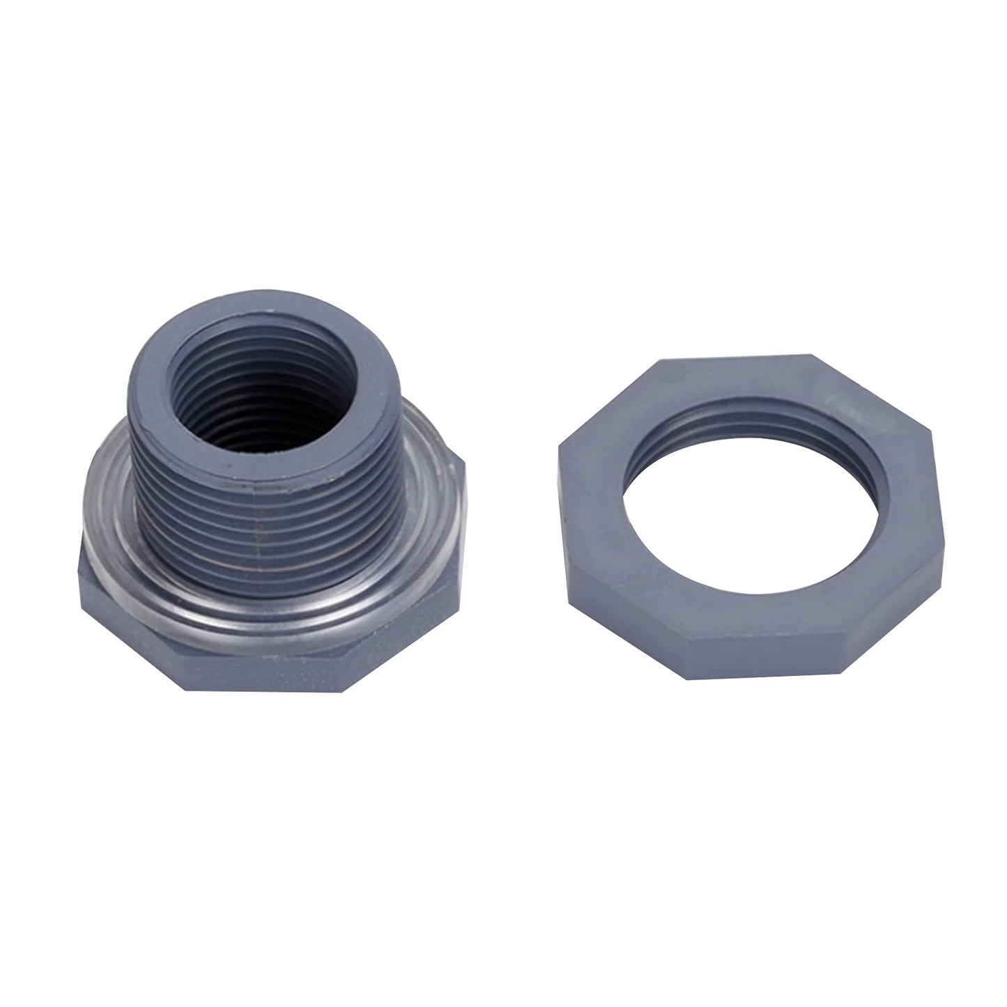 UgyDuky 4 Pieces PVC Bulkhead Fitting for Rain Barrels, Aquariums, Water Tanks, Tubs, Pools - Grey (1/2 Inch)