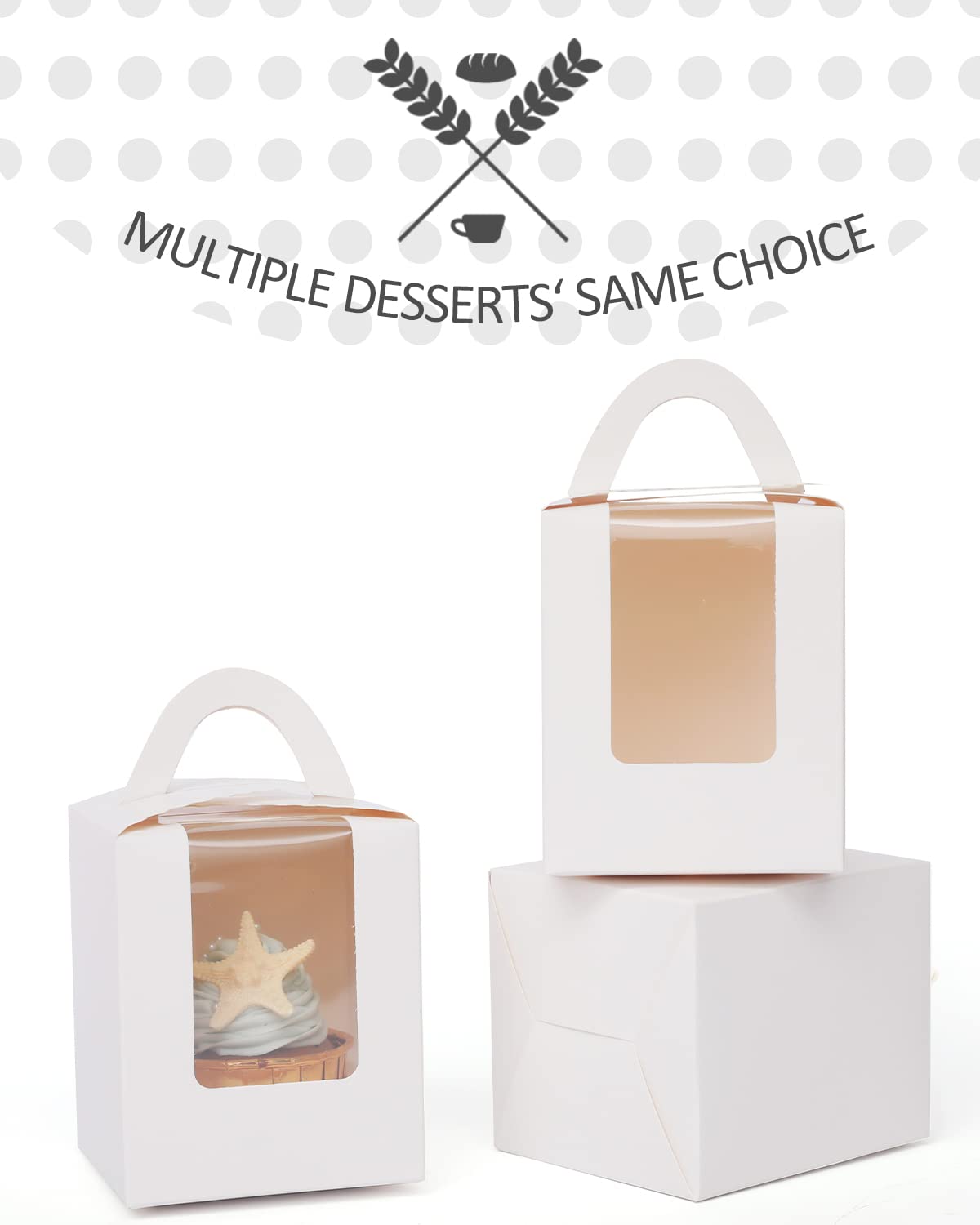 Cupcake Boxes Individual 60pcs Cupcake Holders Disposable White Single Cupcake Boxes with Window 3.6x3.6x4.3 inch Cupcake Containers