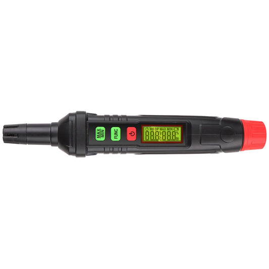 Portable Thermo-Hygrometer 4-in-1 Digital Psychrometer Mini Temperature Humidity Meter Pen Type Home Greenhouse Indoor Hygrometer with Dew Point & Wet Bulb Temperature, Max/Min, Backlight LCD Display