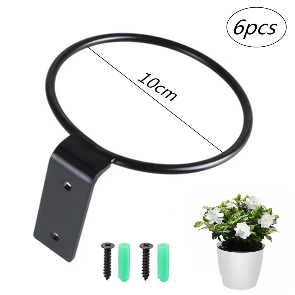 Plant Hangers, Flower Pot Holder Ring for Wall Mount 4 Inch Foldable,Black Flower Pot Ring Set,Heavy Duty Metal Round Planter Hooks Hangers for Outdoor, Indoor Plants and Flowers(6 Pack)