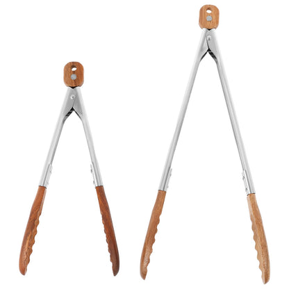 2 Pcs Walnut Wooden Kitchen Tongs Wood Food Tongs Salad Tongs with Wooden Tips, Locking Tongs Wood Serving Tongs for Flipping Cooking Grilling