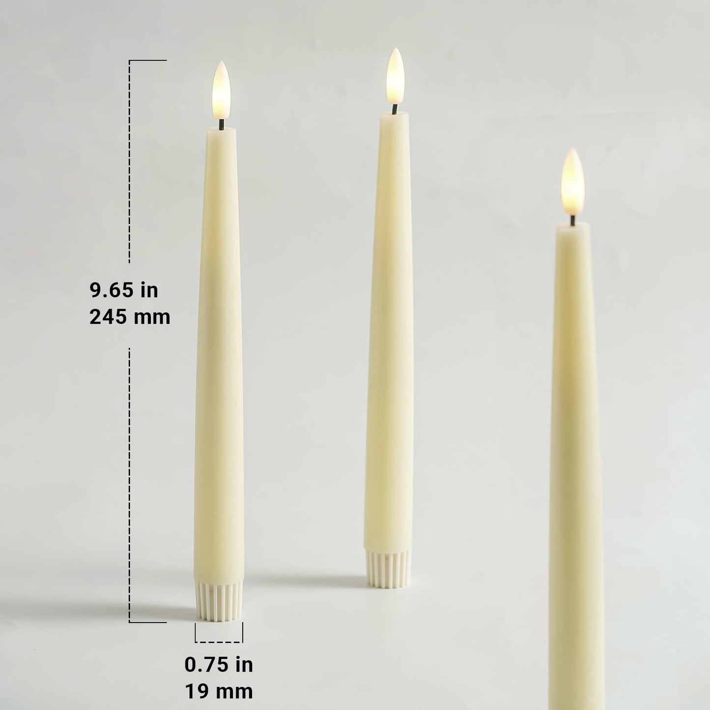 Stmarry Ivory Flameless Taper Candles with Remote and Timer, 9.65 Inch Real Wax LED Candlesticks, Battery Operated Tall Taper Candles with 3D Flickering Flame, Christmas Home Wedding Decor, 3 Pack