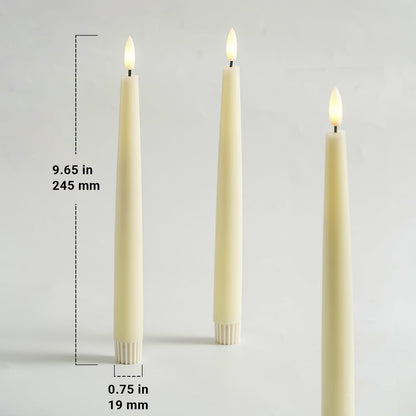 Stmarry Ivory Flameless Taper Candles with Remote and Timer, 9.65 Inch Real Wax LED Candlesticks, Battery Operated Tall Taper Candles with 3D Flickering Flame, Christmas Home Wedding Decor, 3 Pack